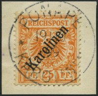 KAROLINEN 5I BrfStk, 1899, 25 Pf. Diagonaler Aufdruck, Prachtbriefstück, Fotoattest Dr. Lantelme, Mi. (3400.-) - Karolinen