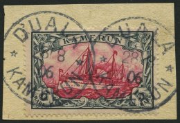 KAMERUN 19 BrfStk, 1900, 5 M. Grünschwarz/rot, Ohne Wz., Stempel DUALA, Prachtbriefstück, Mi. (600.-) - Kamerun