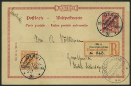 DSWA 9a BRIEF, 1901, 25 Pf. Gelblichorange Als Zusatzfrankatur Auf 10 Pf. Ganzsachenkarte (rückseitig Unbeschriftet - German South West Africa