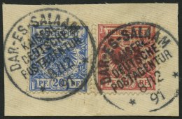 DEUTSCH-OSTAFRIKA VO 47b,48b BrfStk, 1891, 10 Pf. Lebhaftrosarot Und 20 Pf. Blau Auf Leinenbriefstück, Stempel DAR- - África Oriental Alemana