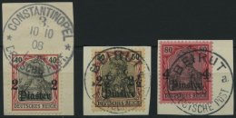 DP TÜRKEI 29-31 O, 1905, 2 Pia. Auf 40 Pf. - 4 Pia. Auf 80 Pf., 3 Prachtbriefstücke, Mi. (72.-) - Deutsche Post In Der Türkei