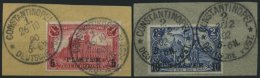 DP TÜRKEI 20/1I BrfStk, 1900, 5 PIA. Auf 1 M. Und 10 PIA. Auf 2 M., Type I, 2 Prachtbriefstücke, Gepr. Bothe, - Turquia (oficinas)