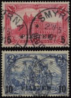 DP TÜRKEI 20/1I O, 1900, 5 PIA. Auf 1 M. Und 10 PIA. Auf 2 M., Type I, 2 Prachtwerte, Mi. 105.- - Deutsche Post In Der Türkei