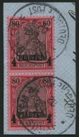 DP TÜRKEI 19 Paar BrfStk, 1900, 4 PIA. Auf 80 Pf. Im Senkrechten Paar, Stempel JERUSALEM A, Prachtbriefstück - Turquie (bureaux)