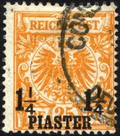 DP TÜRKEI 9a O, 1889, 11/4 PIA. Auf 25 Pf. Gelborange, Pracht, R!, Fotoattest Jäschke-L., Mi. (350.-) - Deutsche Post In Der Türkei