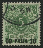 DP TÜRKEI 6cI O, 1891, 10 PA. Auf 5 Pf. Opalgrün Mit Abart C In Reichspost Unten Mit Strich, Pracht, Mi. 300.- - Deutsche Post In Der Türkei