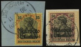 DP IN MAROKKO 38,41 BrfStk, 1911, 30 C. Auf 25 Pf. Und 60 C. Auf 50 Pf., Mit Wz., 2 Briefstücke Mit Stempel KK, Pra - Marruecos (oficinas)