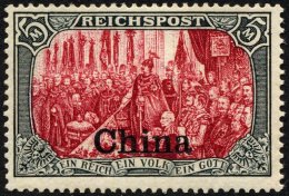 DP CHINA 27IV *, 1901, 5 M. Reichspost, Type I, Nachmalung Nur Mit Deckweiß, Falzreste, Pracht, Fotoattest Jä - China (oficinas)