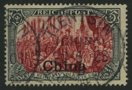 DP CHINA 27III O, 1901, 5 M. Reichspost, Type I, Nachmalung Mit Rot Und Deckweiß, Zentrischer Stempel TIENTSIN, Pr - Deutsche Post In China