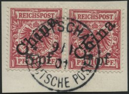 DP CHINA 7IB Paar BrfStk, 1900, 5 Pf. Auf 10 Pf. Diagonaler Aufdruck Im Waagerechten Paar Auf Briefstück, Zentrisch - China (oficinas)