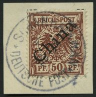 DP CHINA 6I BrfStk, 1898, 50 Pf. Diagonaler Aufdruck, Zentrischer Stempel SCHANGHAIKWAN, Kleiner Eckzahnfehler Sonst Pra - Chine (bureaux)