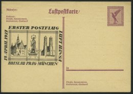 LUFTPOST-GANZSACHEN LPP 103 BRIEF, 19.4.1927, 15 Pf. Adler, 1. Postflug Breslau-Prag-München, Ungebraucht, Prachtka - Flugzeuge