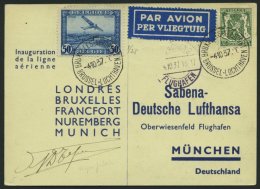 ERST-UND ERÖFFNUNGSFLÜGE 37.8.06 BRIEF, 4.10.1937, Brüssel-München, Prachtkarte - Zeppeline