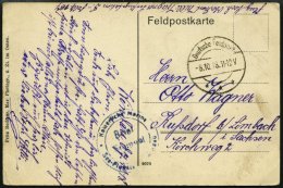 LUFTFAHRT IM I. WELTKRIEG 1918, SEE-FLUGSTATION WINDAU, Blauer Briefstempel Auf Feldpostkarte, Pracht - Flugzeuge