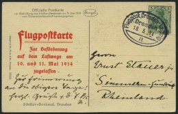 PIONIERFLUGPOST 1909-1914 25/01 BRIEF, 10.5.1914, Dresden-Leipzig, Sonderstempel, Karte Nr. 50524, Pracht - Airmail & Zeppelin