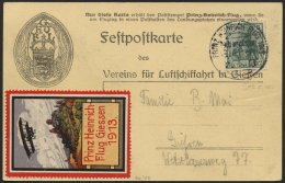 PIONIERFLUGPOST 1909-1914 20/02 BRIEF, 12.5.1913, Prinz Heinrich Flug - Nebenetappe Gießen, Festpostkarte Mit Vign - Aviones