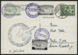 RAKETENPOST 3C1a BRIEF, 4.11.1933, Raketen-Nachtflug Aus Hasselfelde, Frankiert Mit 3 Raketenmarken (u.a. 3 Mark Auf 1 M - Airmail & Zeppelin