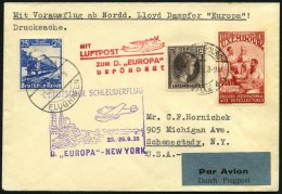 KATAPULTPOST 215Lu BRIEF, Luxemburg: 25.9.1935, Europa - Southampton, Nachbringeflug, Zweiländerfrankatur, Drucksac - Briefe U. Dokumente