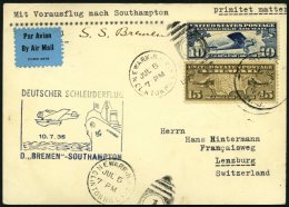 KATAPULTPOST 198a BRIEF, 10.7.1935, Bremen - Southampton, US- Landpostaufgabe, Prachtkarte - Briefe U. Dokumente