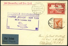 KATAPULTPOST 110Lu BRIEF, Luxemburg: 28.9.1932, Bremen - New York, Zweiländerfrankatur, Bahnpoststempel KÖLN, - Covers & Documents