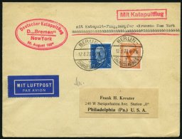 KATAPULTPOST 3a BRIEF, 20.8.1929, &quot,Bremen&quot, - New York, Landpostaufgabe, Prachtbrief - Briefe U. Dokumente