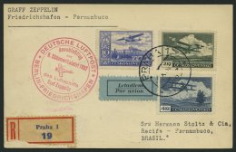 ZULEITUNGSPOST 189B BRIEF, Tschechoslowakei: 1932, 8. Südamerikafahrt, Anschlussflug Ab Berlin, Einschreibkarte, Pr - Zeppeline