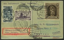 ZULEITUNGSPOST 124Aa BRIEF, Saargebiet, 1931, 1. Südamerikafahrt, Abwurf Kap Verde, Sog. Splittegard-Beleg, Karte F - Luft- Und Zeppelinpost