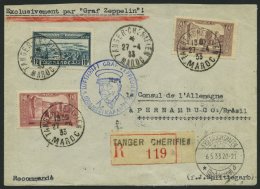 ZULEITUNGSPOST 202 BRIEF, Marokko Französisches Protektorat: 1933, 1. Südamerikafahrt, Einschreibbrief Aus TAN - Zeppelines