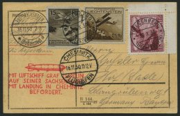 ZULEITUNGSPOST 100 BRIEF, Liechtenstein: 1930, Fahrt Nach Chemnitz, Prachtkarte - Zeppeline