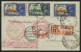 ZULEITUNGSPOST 326Bb BRIEF, Gibraltar: 1935, 15. Südamerikafahrt, Nachbringeflug Ab Berlin, Einschreibkarte, Pracht - Zeppelines