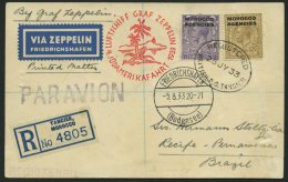 ZULEITUNGSPOST 223 BRIEF, Britische Post Marokko (Tanger): 1933, 4. Südamerikafahrt, Einschreibkarte, Feinst (Karte - Zeppeline