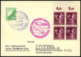 ZEPPELINPOST 441A BRIEF, 1936, 10. Nordamerikafahrt, Bordpost, Prachtkarte - Zeppeline