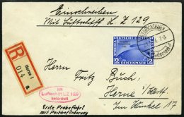ZEPPELINPOST 401Ab BRIEF, 1936, 1. Postfahrt Hindenburg, Auflieferung Fr`hafen, Einschreibbrief Mit 2 RM Chicagofahrt, P - Zeppeline