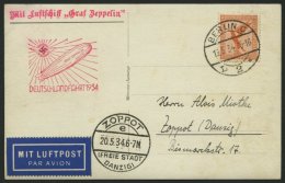 ZEPPELINPOST 246B BRIEF, 1934, Deutschlandfahrt, Berlin-Zoppot, Prachtkarte - Luft- Und Zeppelinpost