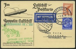 ZEPPELINPOST 201Ab BRIEF, 1933, Deutschlandfahrt, Bordpost, Prachtkarte - Zeppelines