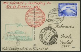 ZEPPELINPOST 124Dc BRIEF, 1931, 1. Südamerikafahrt, Anschlußflug Ab Berlin Bis Rio De Janeiro, Frankiert Mit - Zeppeline