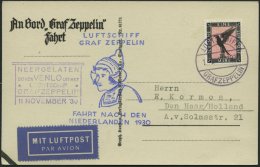 ZEPPELINPOST 98Ab BRIEF, 1930, Fahrt In Die Niederlande, Bordpost, Prachtkarte - Luft- Und Zeppelinpost