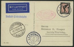 ZEPPELINPOST 75DI BRIEF, 1930, Pfalzfahrt, Lachen-Friedrichshafen, Tagesstempel Lachen 13. Juli Und 20. Juli, Prachtkart - Luft- Und Zeppelinpost