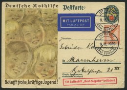 ZEPPELINPOST 49B BRIEF, 1929, Fahrt Nach Frankfurt, Bordpost, Stempel Vom 9.11.29, Karte Feinst (Randmängel) - Zeppeline