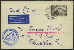 ZEPPELINPOST 26A BRIEF, 1929, Amerikafahrt, Auflieferung Friedrichshafen, Frankiert Mit 4 RM, Verzögerungsstempel I - Luft- Und Zeppelinpost