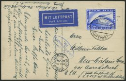 ZEPPELINPOST 21A BRIEF, 1928, Amerikafahrt, Frankiert Mit 2 RM Zeppelinmarke, Karte Feinst - Zeppeline