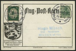 ZEPPELINPOST 12 BRIEF, 1912, 30 Pf. Flp. Auf Rhein Und Main Auf Seltener Flugpost-Ansichtskarte Mit 5 Pf. Zusatzfrankatu - Luft- Und Zeppelinpost