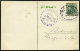 ZEPPELINPOST 6Ia BRIEF, 1912, Luftschiff Hansa, Bordpoststempel Und Bordstempel Vom 6.10.12 Von Der Fahrt Von Hamburg Na - Zeppeline