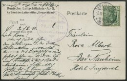 ZEPPELINPOST 2II BRIEF, 2.8.1911, Luftschiff Schwaben, Fahrt Oos-Frankfurt, Violetter Bordstempel 26. JUN 1911, Handschr - Luft- Und Zeppelinpost