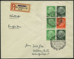 ZUSAMMENDRUCKE W 69/70 BRIEF, 1938, Hindenburg 5 + 6 (2x) Und 5 + 8 Im Block Aus Der Linken Oberen Bogenecke Mit Stempel - Zusammendrucke