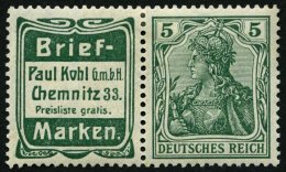 ZUSAMMENDRUCKE W 2.10 *, 1911, Briefmarken Kohl + 5 Pf., Falzrest, Pracht, Mi. 330.- - Se-Tenant