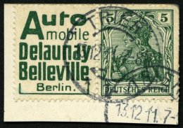 ZUSAMMENDRUCKE W 2.6 BrfStk, 1911, Automobile + 5 Pf. Auf Postkartenabschnitt, Feinst (rechte Obere Ecke Angestoße - Zusammendrucke