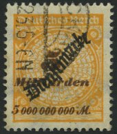 DIENSTMARKEN D 85 O, 1923, 5 Mrd. M. Lebhaftgelblichorange/siena, Feinst, Gepr. Infla, Mi. 110.- - Officials