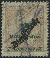 DIENSTMARKEN D 84 O, 1923, 2 Mrd. M. Mattsiena/schwarzgrün, Zusätzliche Federzugentwertung, Feinst, Gepr. Dr. - Oficial