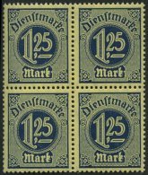 DIENSTMARKEN D 31x VB **, 1920, 1.25 M. Preußischblau, Friedenspapier, Im Viererblock, Pracht, Gepr. Infla, Mi. 10 - Officials